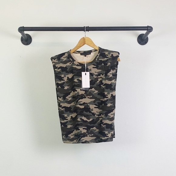 NWT Endless Rose Shopbop Revolve Camo Print Padded Shoulder Sleeveless Top - Picture 5 of 8